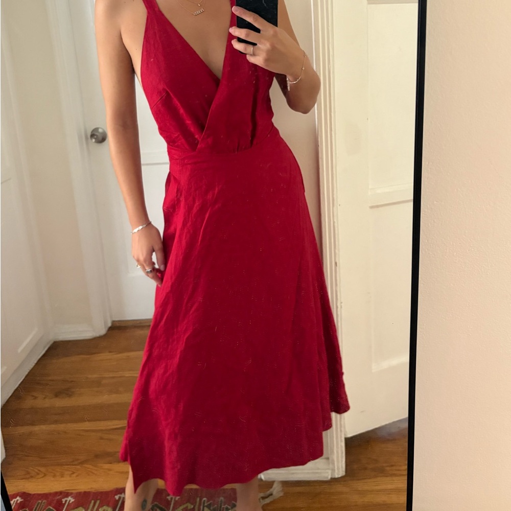Reformation Red Backless V-Neck Midi Dress